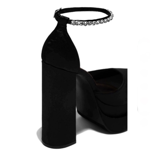 Black Ankle Strap Embellished Double Platform High Heels - Picture 6 of 11